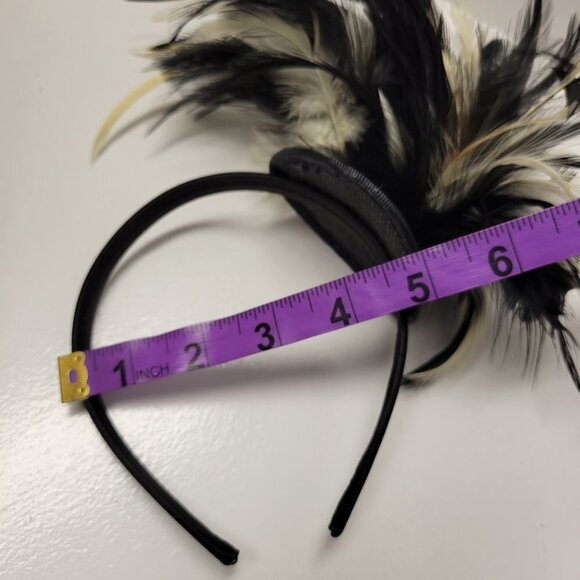 Black and Cream Feathers Fascinator on a Headband - Picture 11 of 14